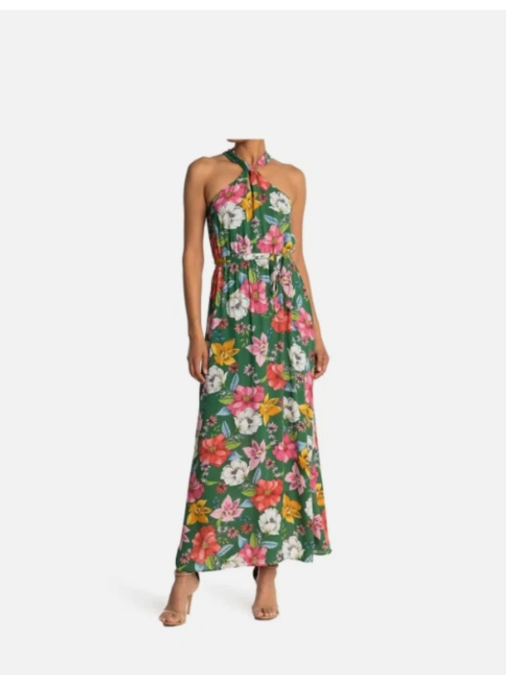 DR2 DANIEL RAINN Green Floral Belted ElasticWaist Maxi Halter Dress XL Nordstrom